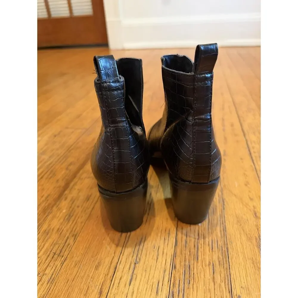 Billini Boots Womens Size 9 Black Croc Embossed Nahla Ankle Booties Block Heel